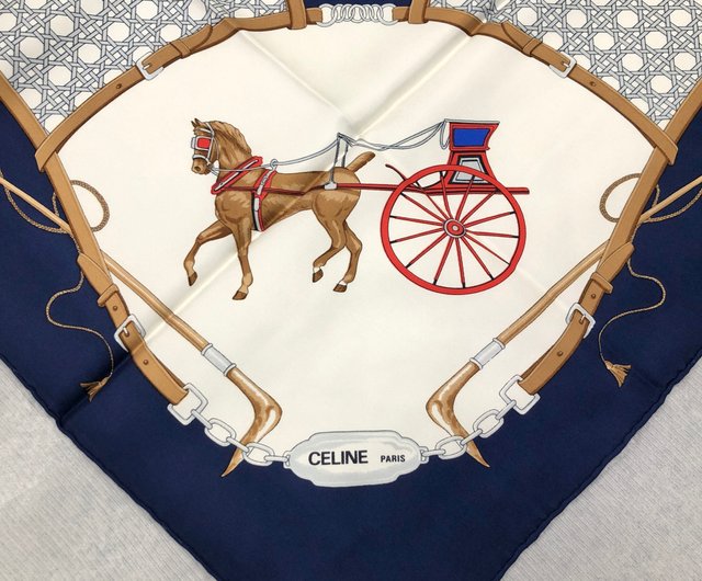 日本直送 名牌中古包 】CELINE セリーヌ スカーフ ブルー ホワイト