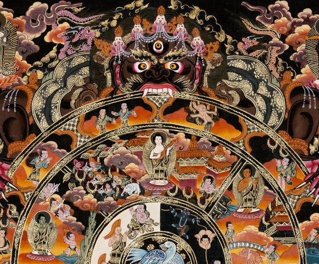 ネパール チベット仏教の生死の輪タンクァ絵画 Boudha Stupa Thanka