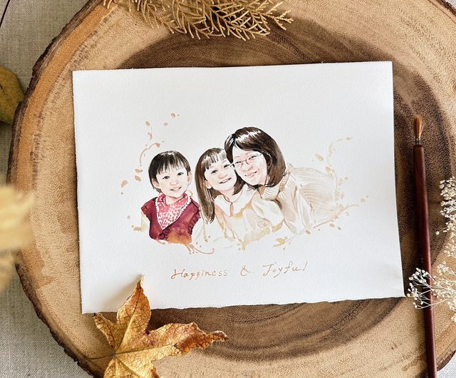 台湾 手描き水彩画 | ポートレートオーダー 似顔絵 ファミリーフォト