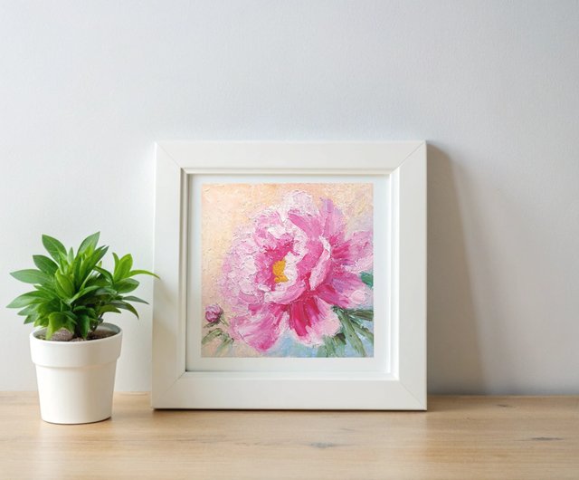 10%OFF】ロシア ピンク牡丹油絵花オリジナルアートギフトアイデア手工