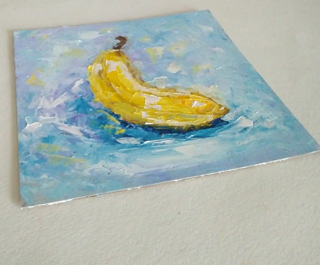 ロシア バナナオリジナル油絵、キッチン小さな静物、フルーツウォール
