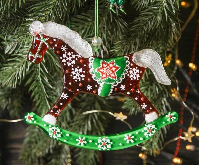 送料無料】ウクライナ ロッキングホース ガラス 壁掛け クリスマス