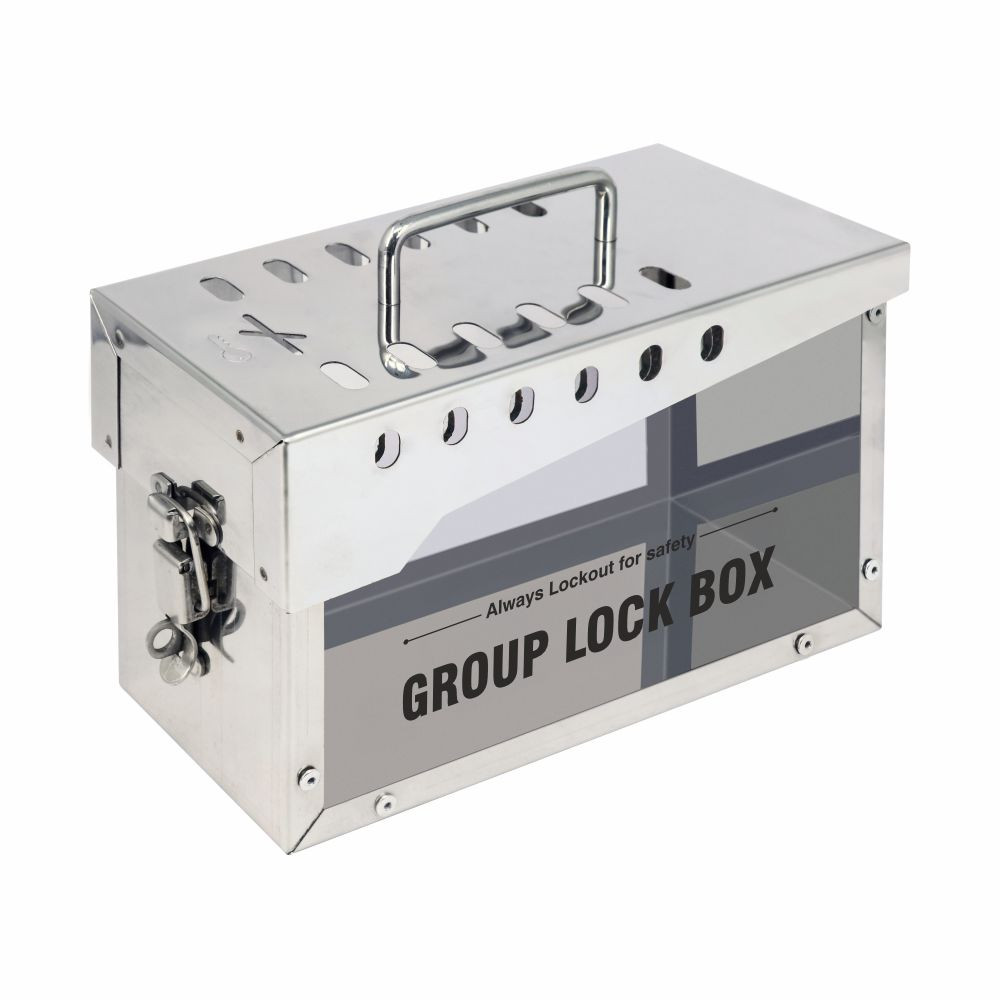 Group Lockout Box, Stainless Steel - 13 lock - 7636 - ZING Green
