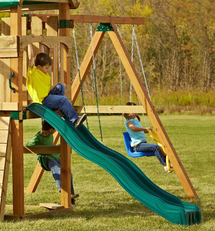 Green Cool Wave Slide w/ Safety Handles | Swing Set Slides