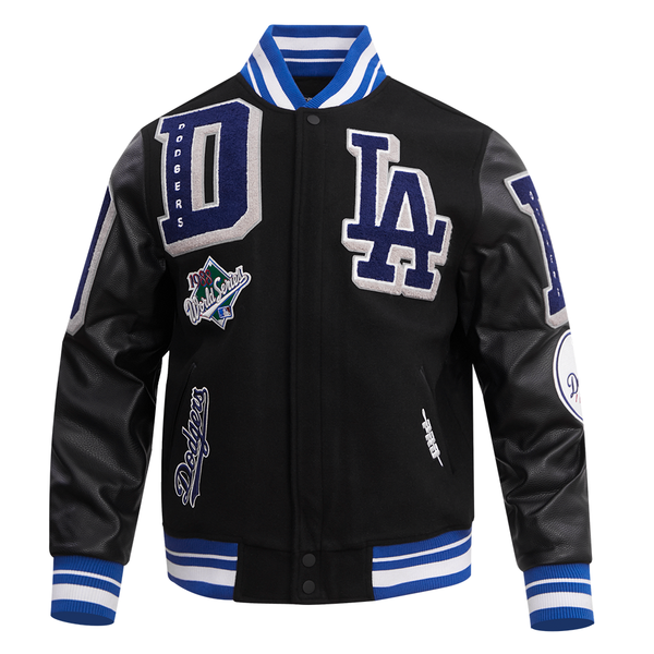 Los Angeles Dodgers Black Mash Up Wool Full-Zip Varsity Jacket by