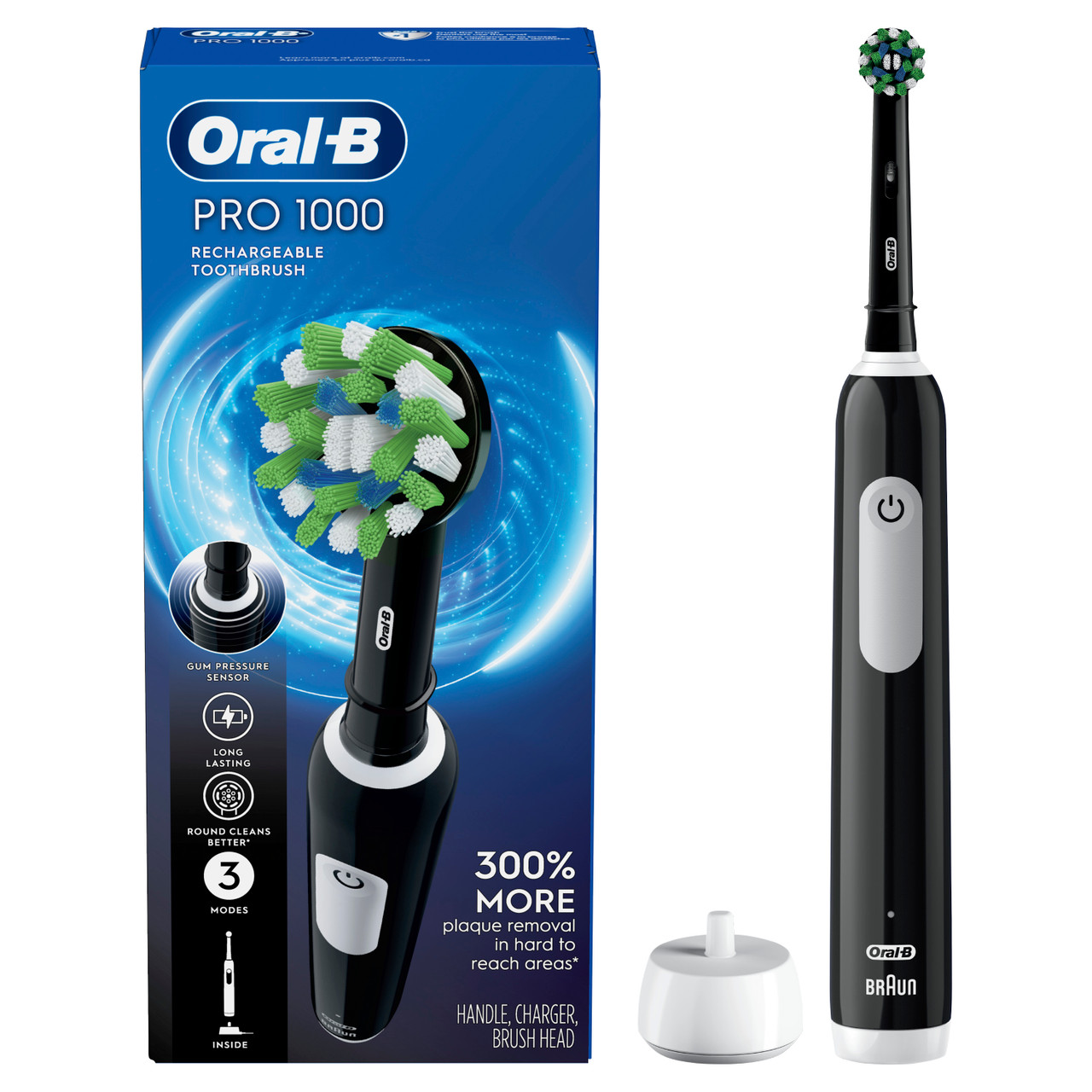 Pro 1000 Rechargeable Electric Toothbrush Twin Pack, Black and