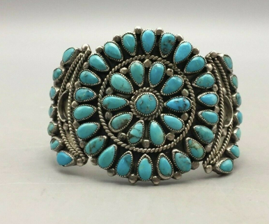 Stunning Turquoise And Sterling Silver Cluster Bracelet by J.M.