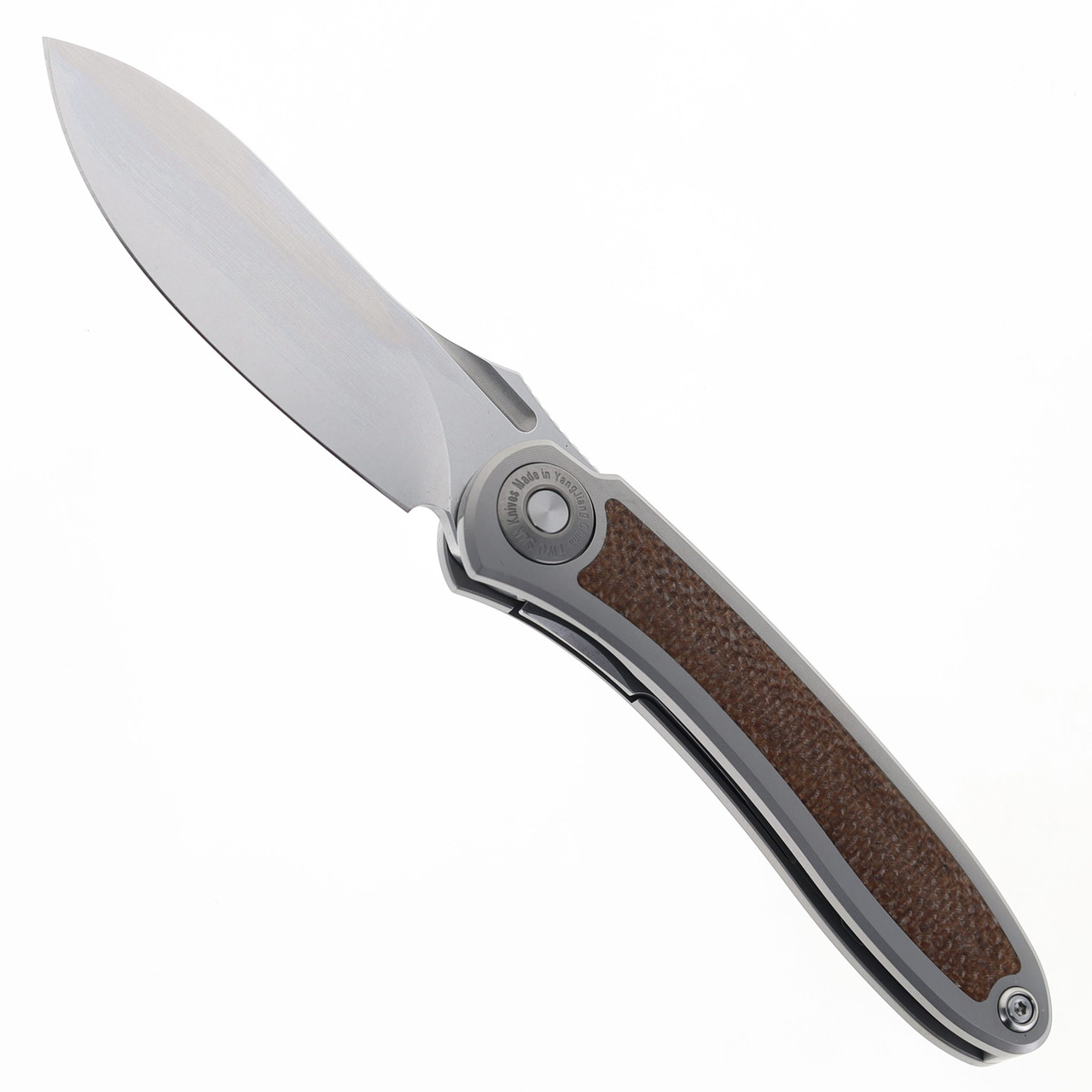 TwoSun TS481 Pocket Knife Front Flipper Titanium Handle Micarta