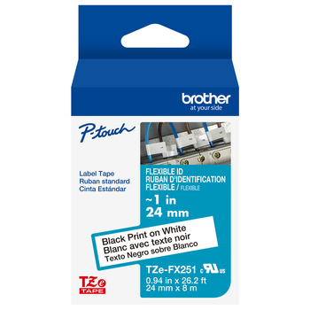 Brother TZe-FX251 1 Black On White Flexible Tape - 24mm TZFX251