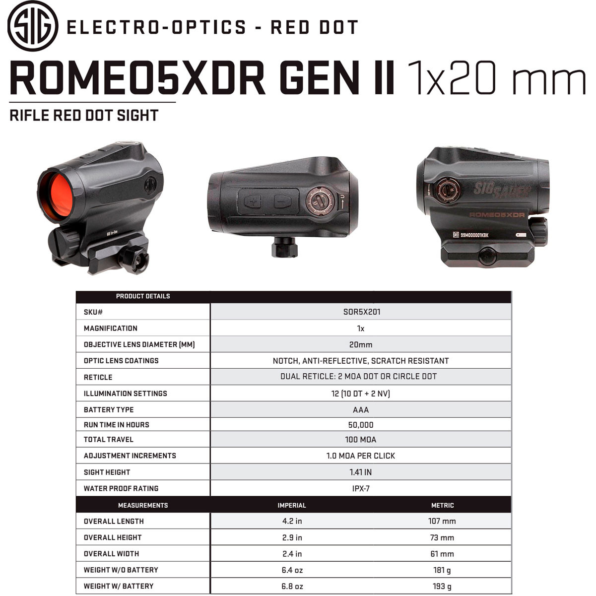 SIG SAUER Romeo 5 XDR Gen II Red Dot Sight SOR5X201