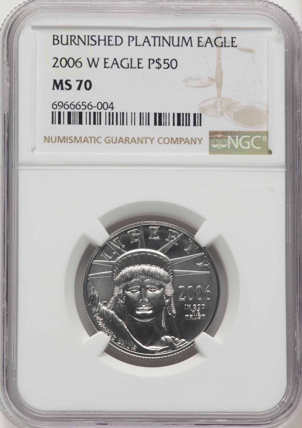 2006-W $50Half-Ounce Platinum Eagle Burnished Brown Label NGC MS70