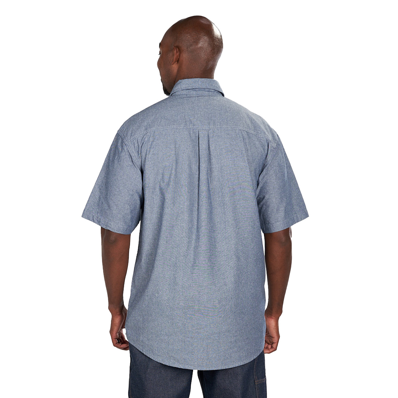 Men's Blue Chambray Short Sleeve Shirt - KEY Apparel