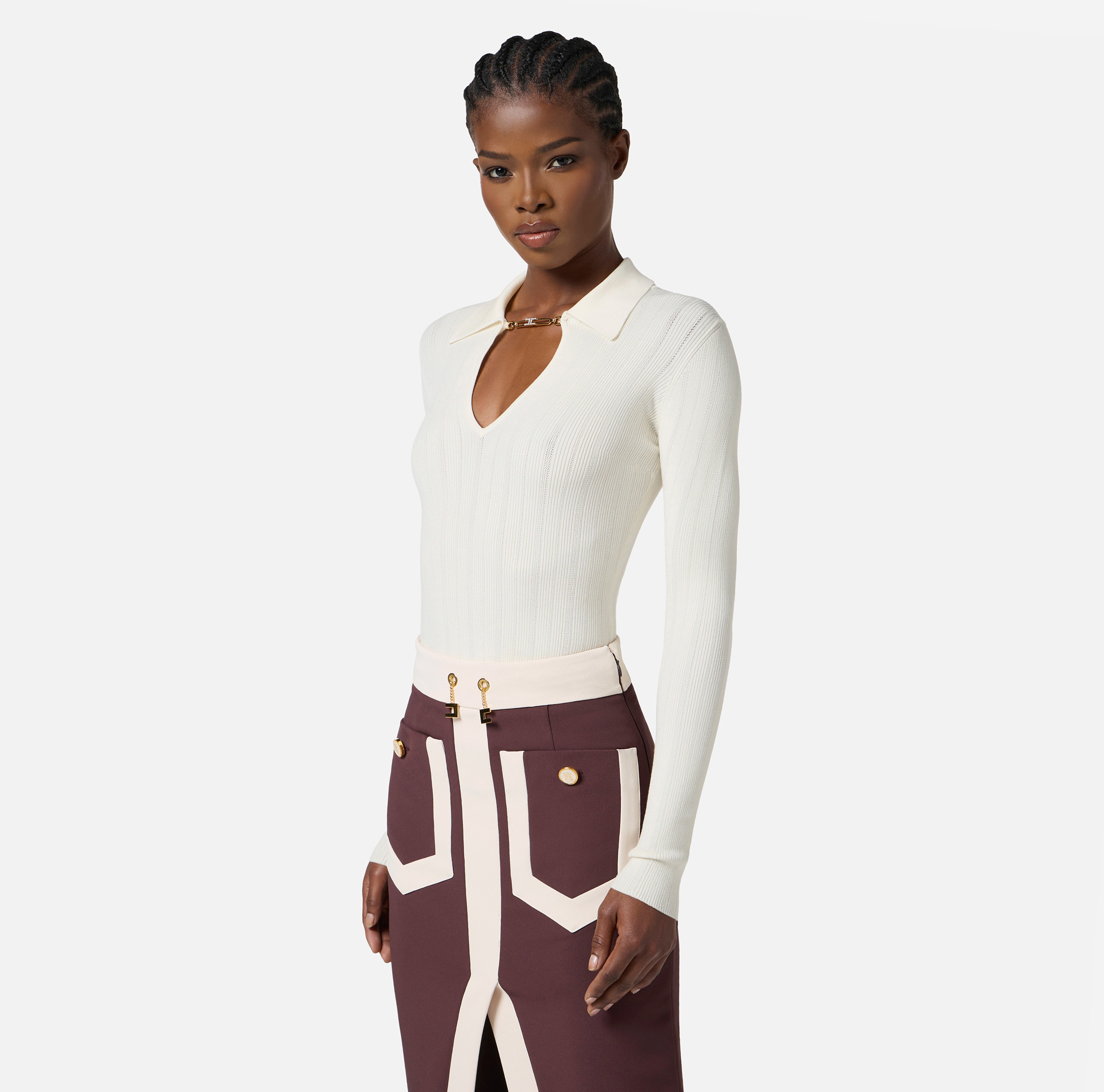 Top in ribbed knit fabric with openwork details | Elisabetta Franchi