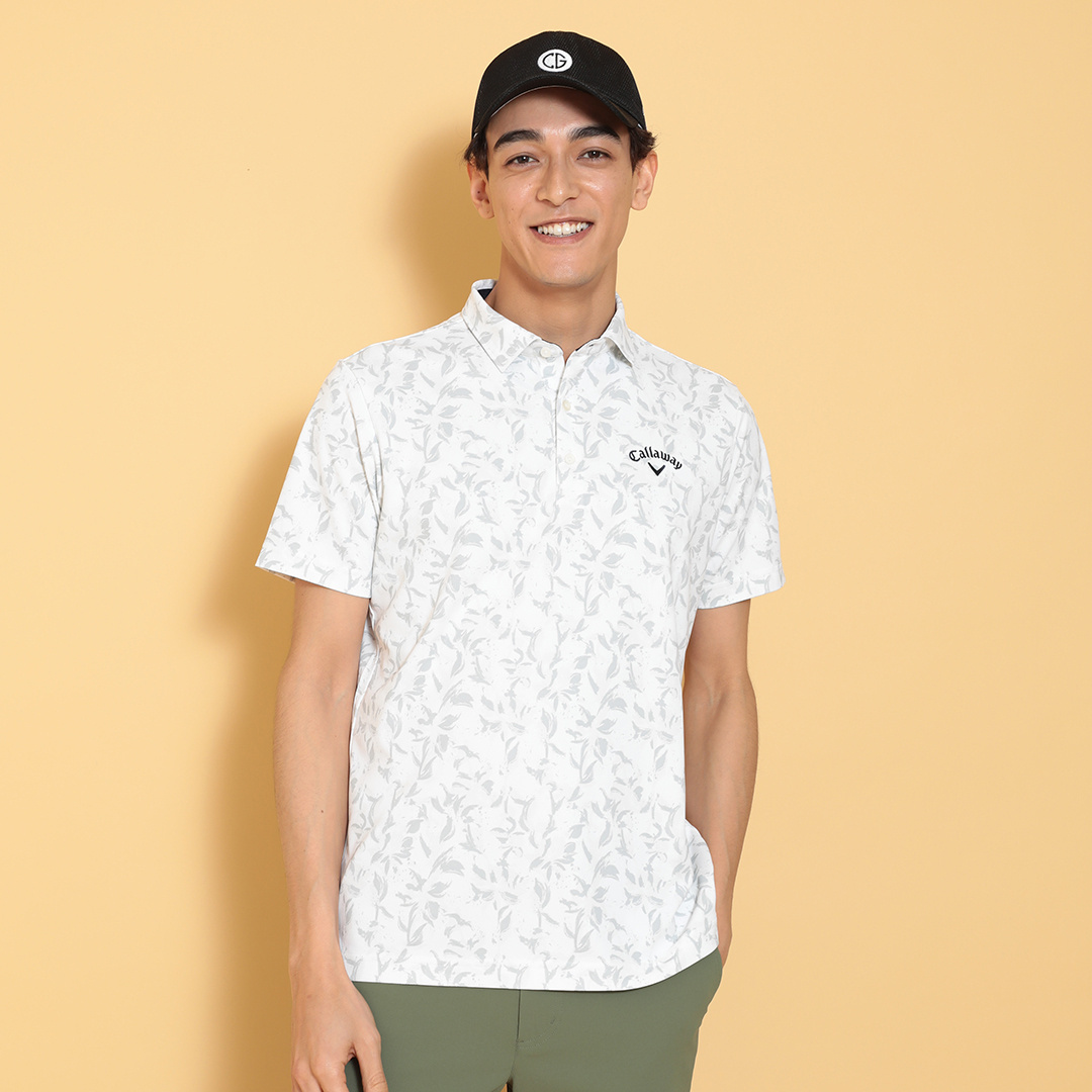 ポリエステルピケ花柄半袖シャツ (MENS)