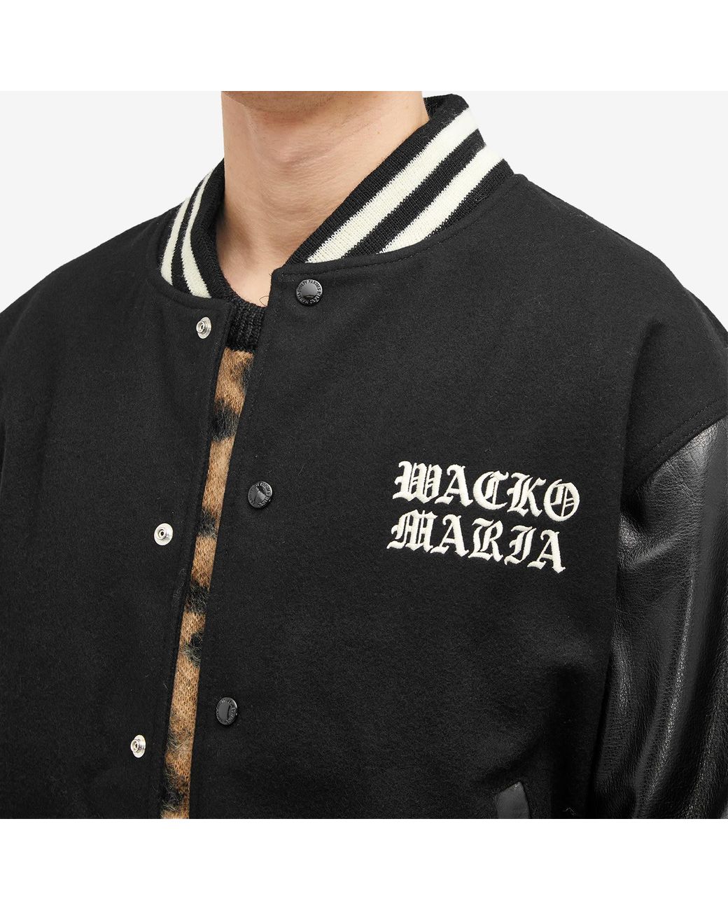 Wacko Maria Leather Varsity Jacket in Black for Men | Lyst