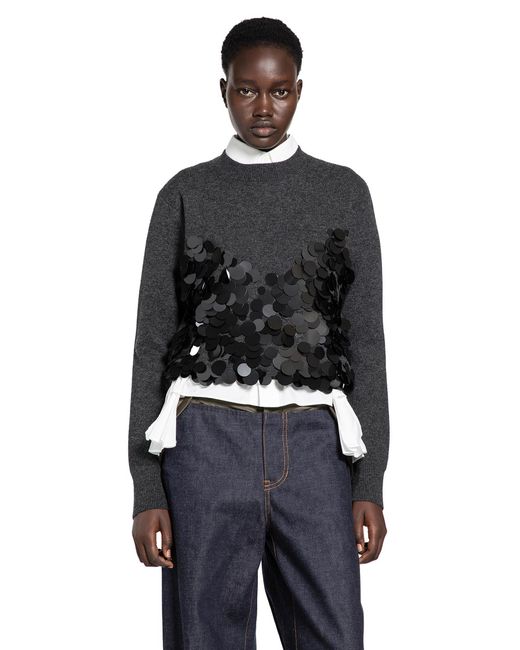 Sacai Sequin Embroidery X Wool Knit Pullover in Black | Lyst
