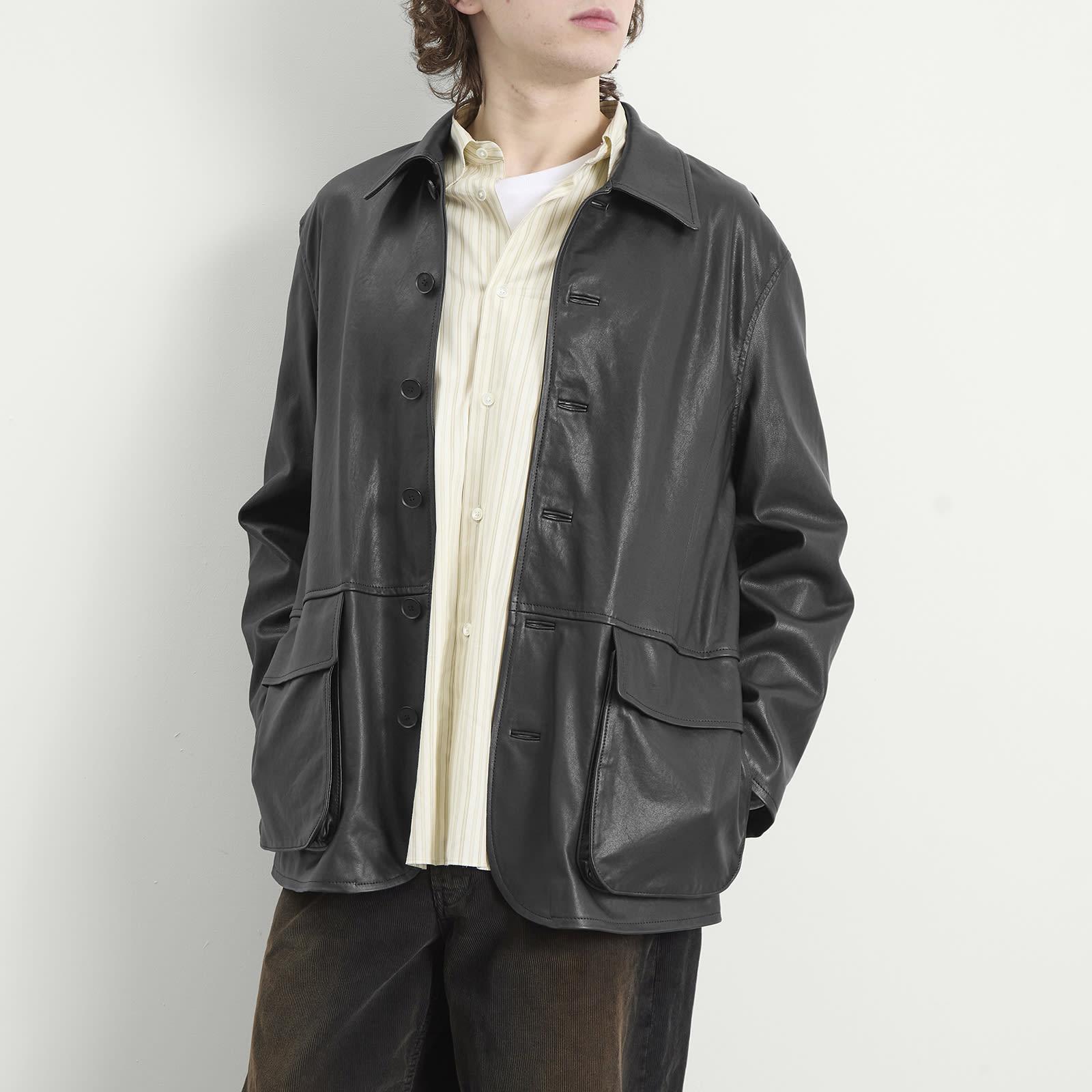 AURALEE Textured Lamb Leather Blouson in Gray for Men | Lyst