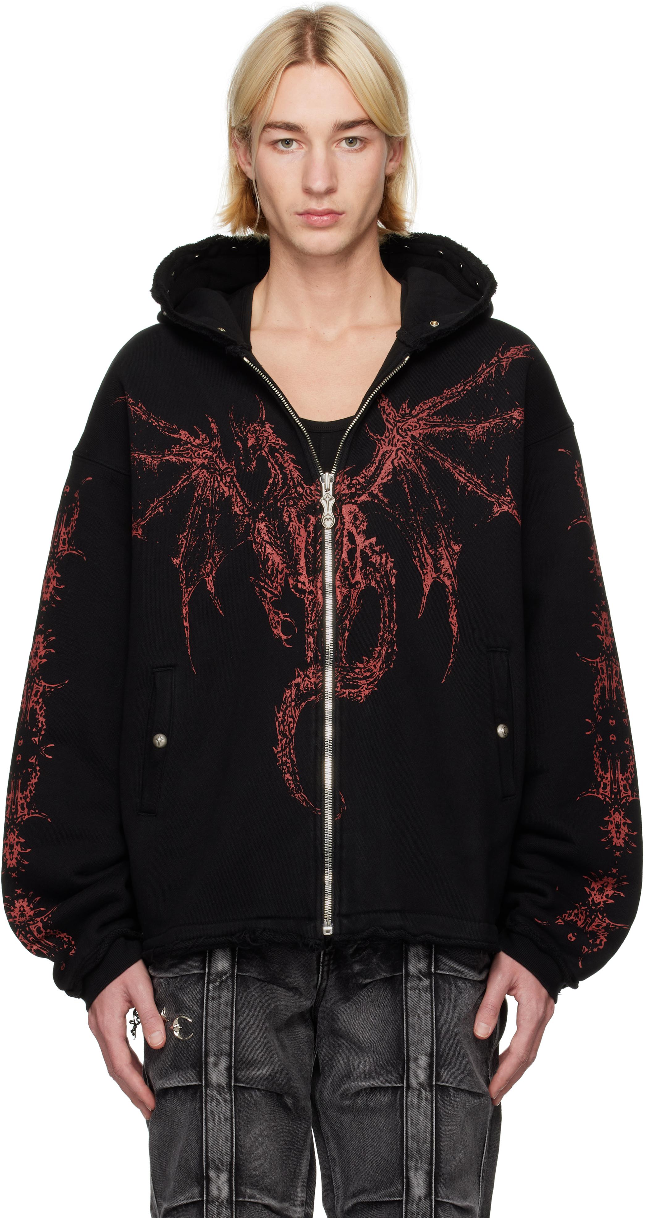 THUG CLUB Dragon Stud Zip-Up Hoodie in Black for Men | Lyst