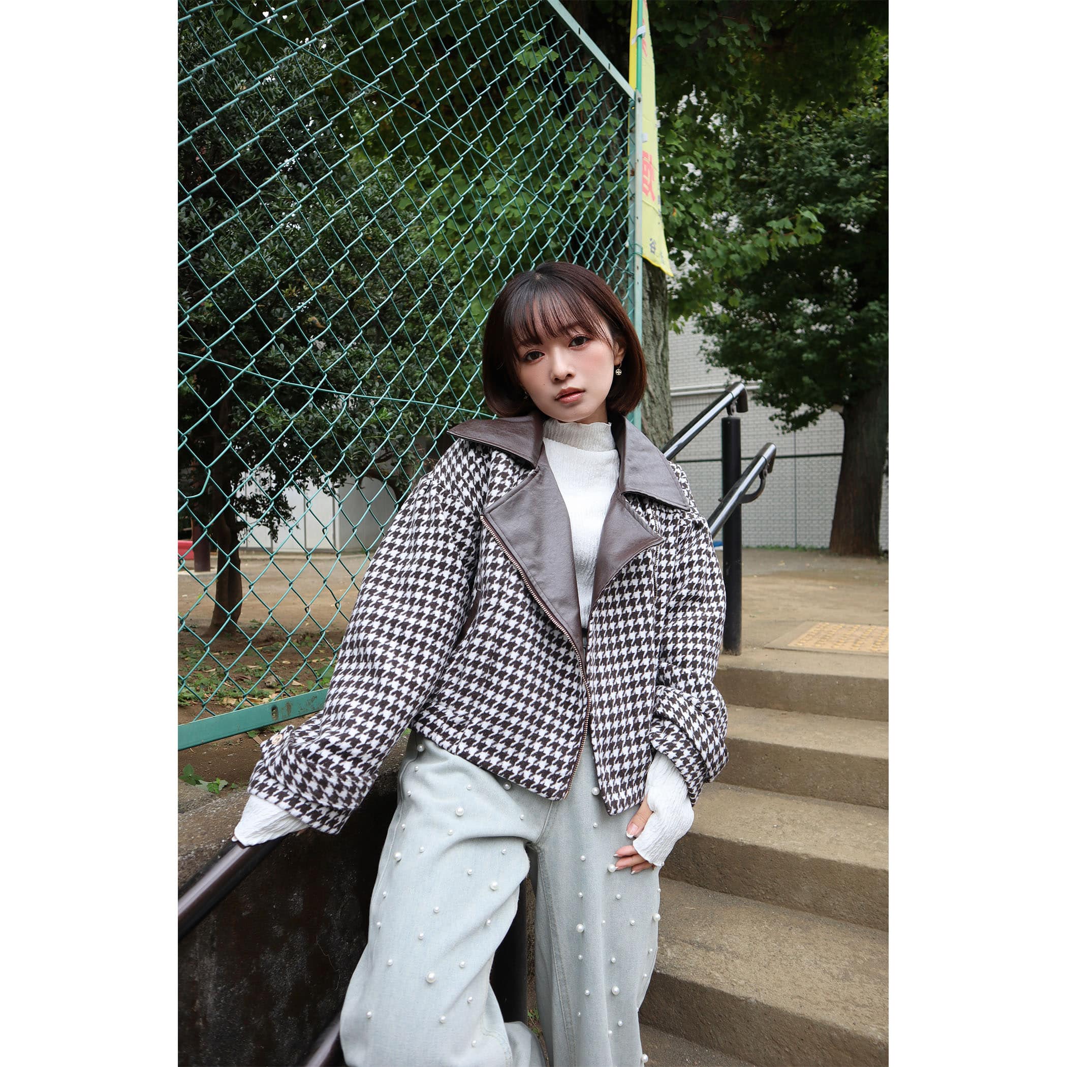 千鳥柄ライダースジャケット｜ジャケット｜CECIL McBEE(セシルマクビー
