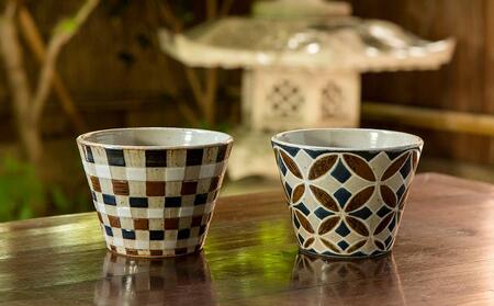 柳桜園×京焼】人気ほうじ茶缶3種詰合せ×谷口晋也作 猪口湯呑2客