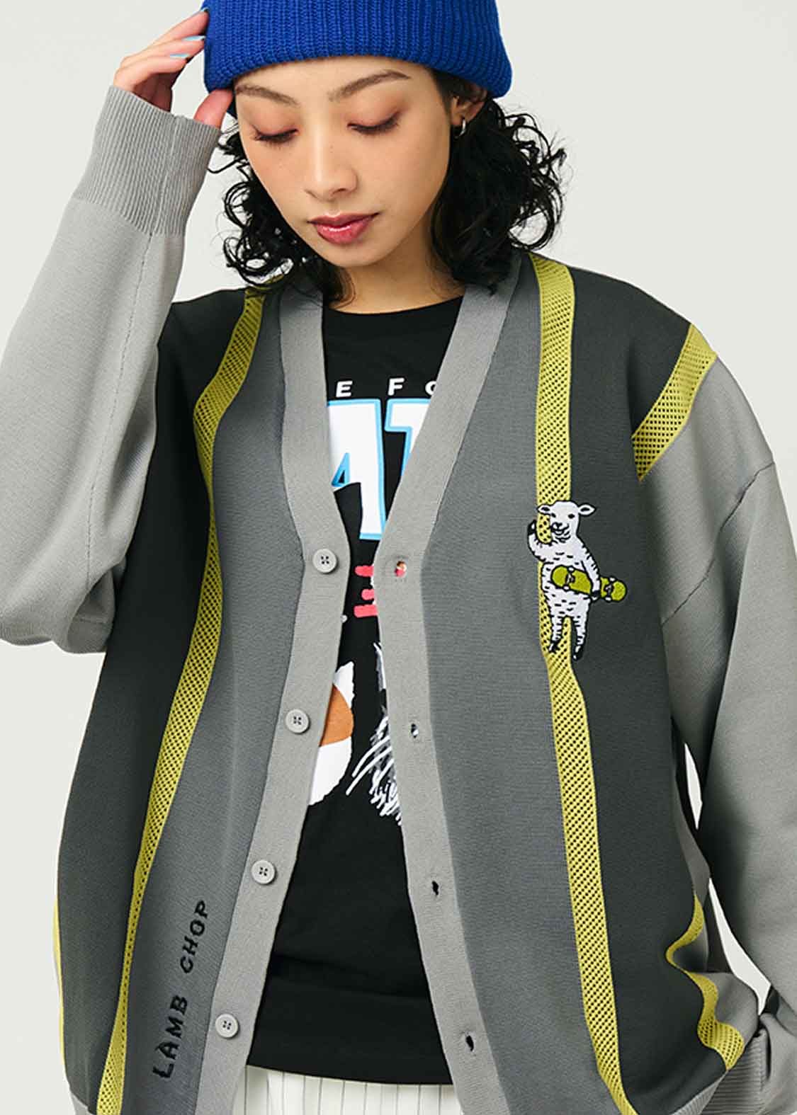 ラムチョップスケート｜メッシュストライプニットカーディガン｜ユニ