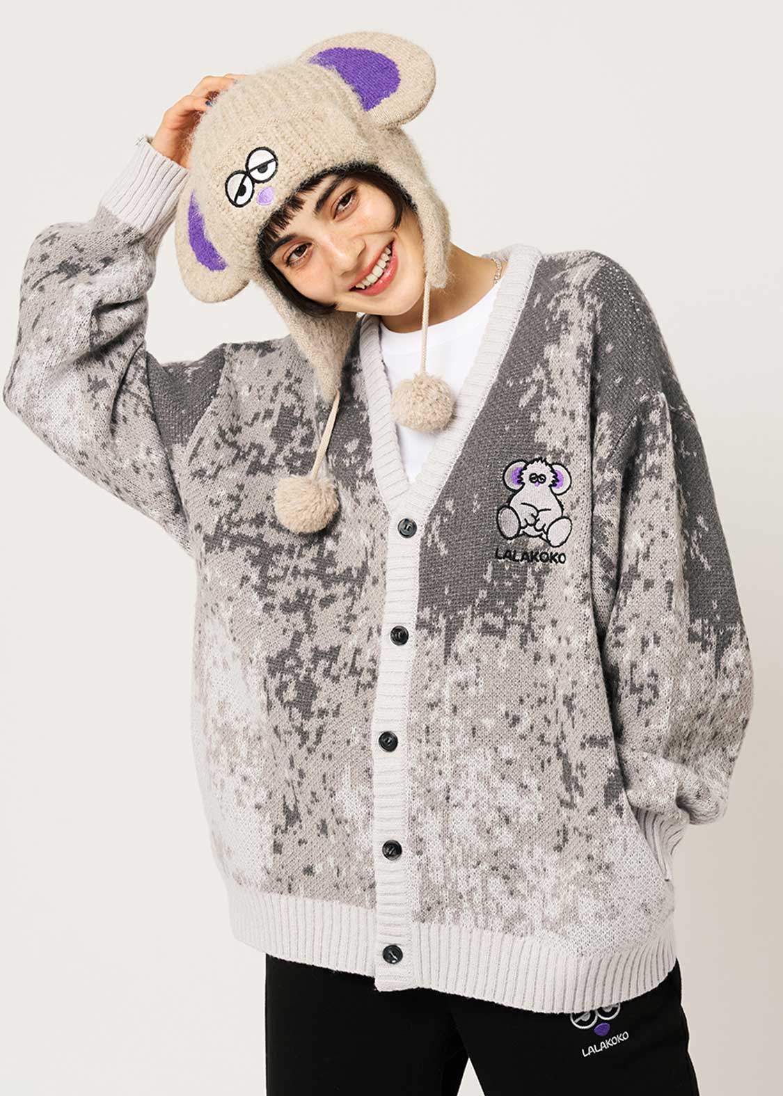 ララココ｜ジャカードVネックニットカーディガン｜ユニセックス