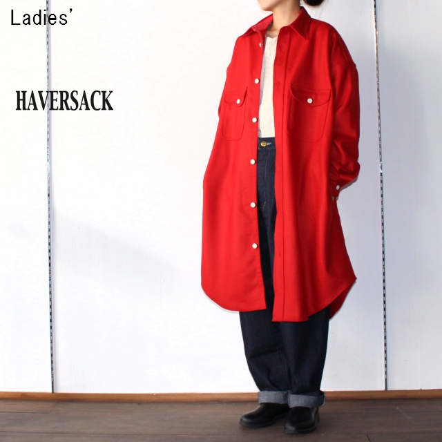 HAVERSACK 圧縮スムースニットウールビッグシャツ 321711 （RED） - C