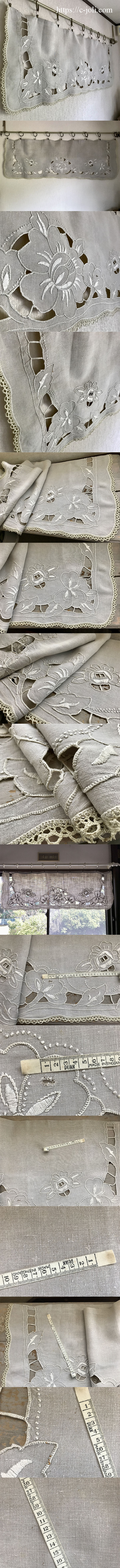 C1148 フランスアンティークリネンカーテン/カフェカーテン カット