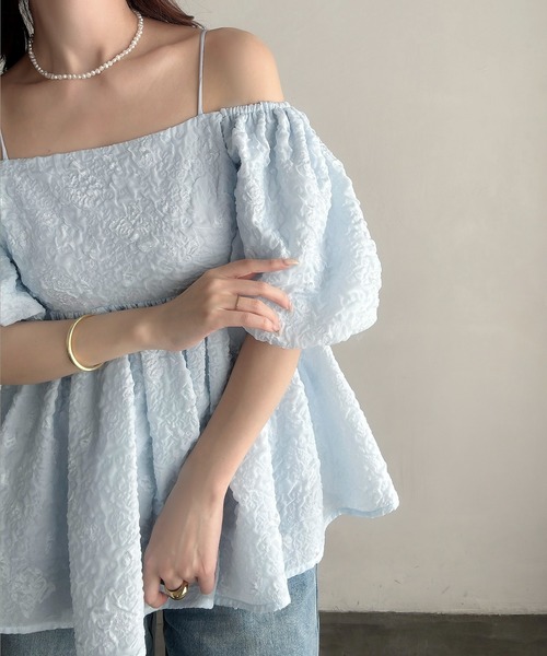 セール】2wayオフショルジャガードペプラムトップス（シャツ/ブラウス