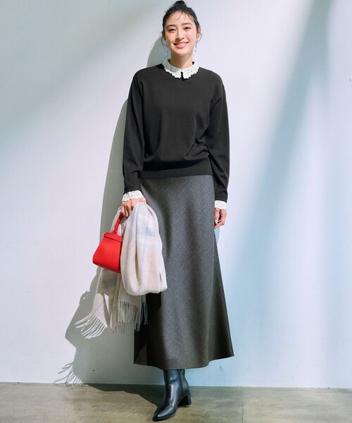 セール】【洗える】エンブロイダリー フラワーレースコンビ ニット