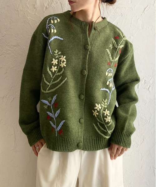 セール】花柄フラワー刺繍長袖ニットカーディガン（カーディガン