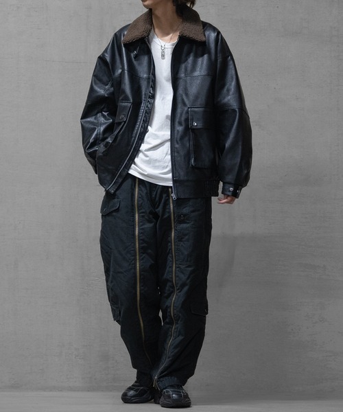 セール】【13】ボア襟脱着可能 G1 PUレザーブルゾン（ライダース