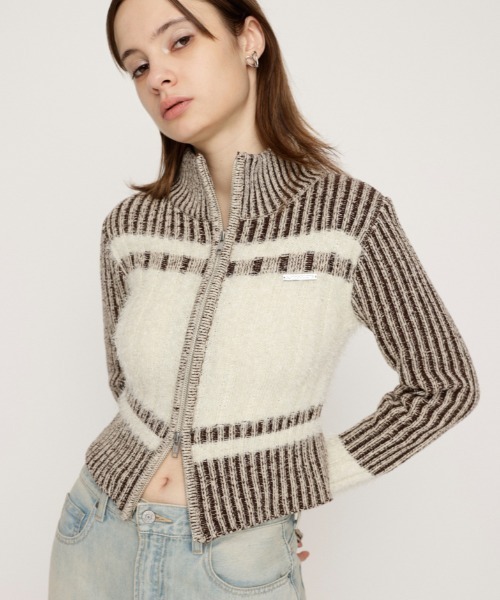 SLY（スライ）の「【2サイズ展開】SHAGGY MIX ZIP UP KNIT TOPS