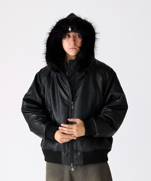 セール】SUPPLIER/サプライヤー FAUX FUR HOODED BOMBER JACKET