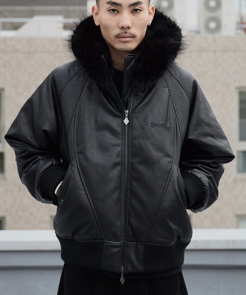 セール】SUPPLIER/サプライヤー FAUX FUR HOODED BOMBER JACKET