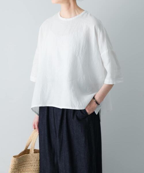 かぐれ（カグレ）の「リネンクルーネックハーフスリーブ（シャツ