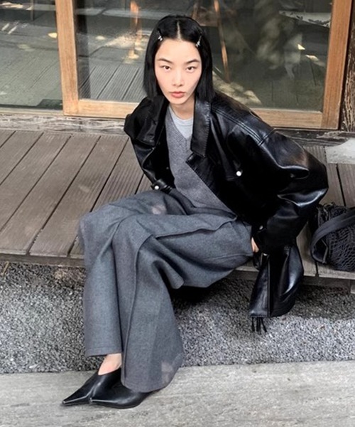 LONSLAN】レザーライク オーバーコート CHLONW24a029（ライダース