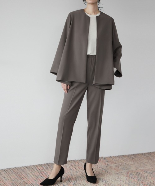 セール】洗える スーツ セットアップ パンツスーツ ノーカラー