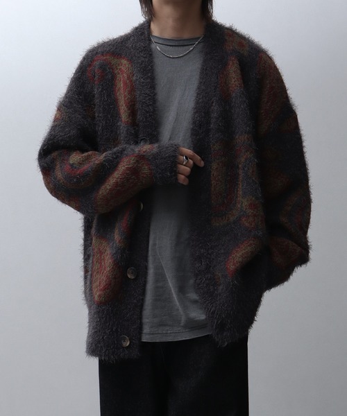 シャギー×モヘアタッチファー オーバーサイズ ニットカーディガン