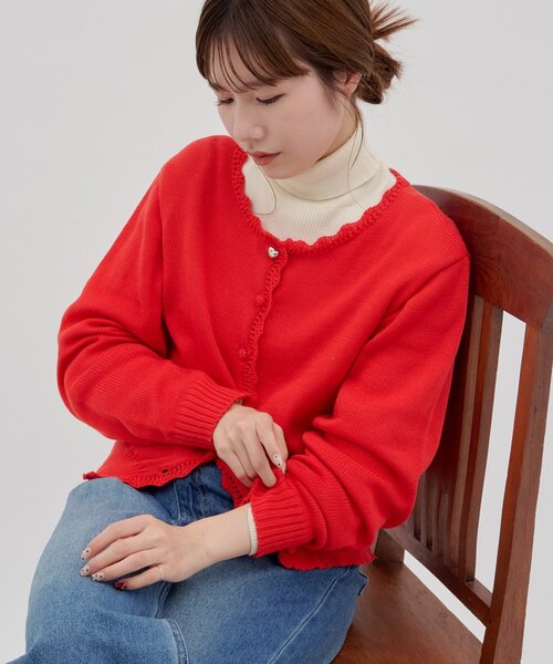 セール】【umm.】ハート釦カギ針使いカーディガン（カーディガン