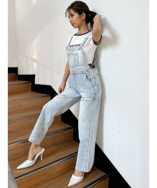 GYDA（ジェイダ）の「ダメージルーズデニムサロペット（サロペット