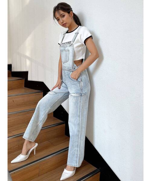 GYDA（ジェイダ）の「ダメージルーズデニムサロペット（サロペット