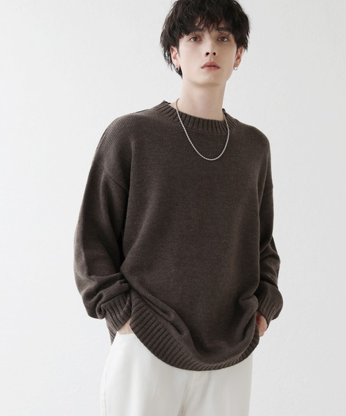 セール】ウォッシャブル5ゲージロングオーバーサイズ クルーネック
