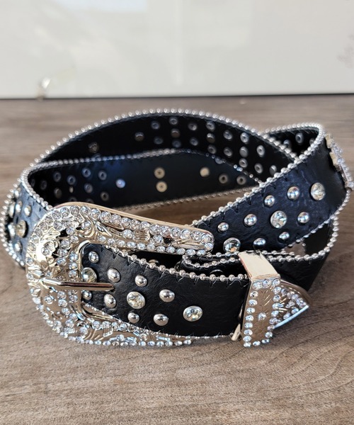 ウエスタンレザーベルト ラインストーン スタッズベルト（ベルト