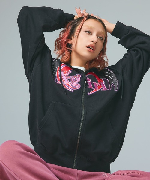 HEART AND WING ZIP UP SWEAT HOODIE（パーカー）｜X-girl（エックス