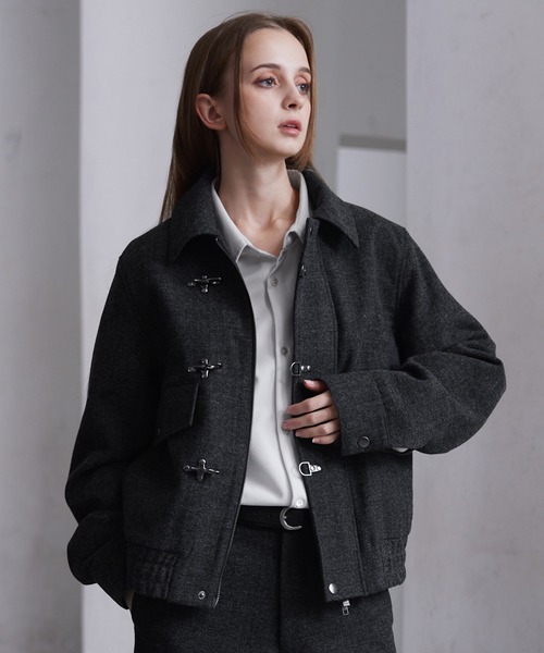 CLEL】Wool Blend Herringbone Tweed Fireman Blouson / ウール