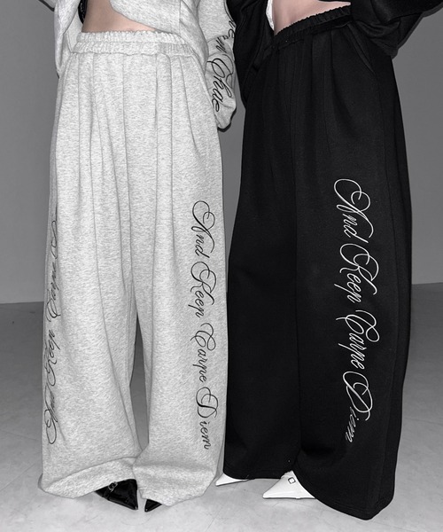 2color 】レタリングロゴ刺繍ワイドスウェットパンツ ／ lettering