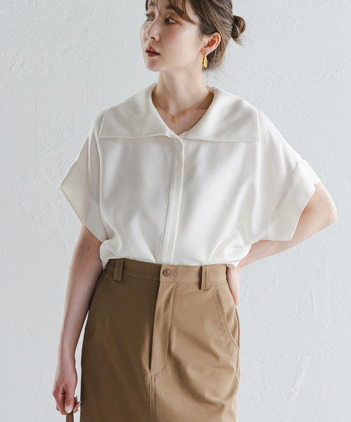 セール】2WAYワイドカラーヘビーキュプラブラウス（シャツ/ブラウス