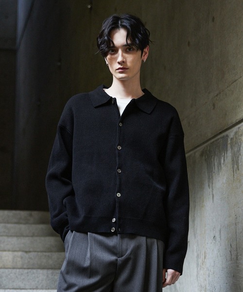 CLEL】Basic/Spray Rib Knit Shirt Cardigan / ベーシック/スプレー畦