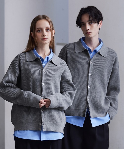 CLEL】Basic/Spray Rib Knit Shirt Cardigan / ベーシック/スプレー畦